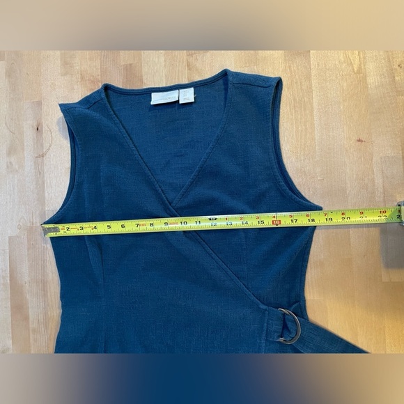 Cynthia Rowley Faux Wrap Sleeveless V-Neck Buckle Navy Blue Dress Size Large EUC - Picture 6 of 12